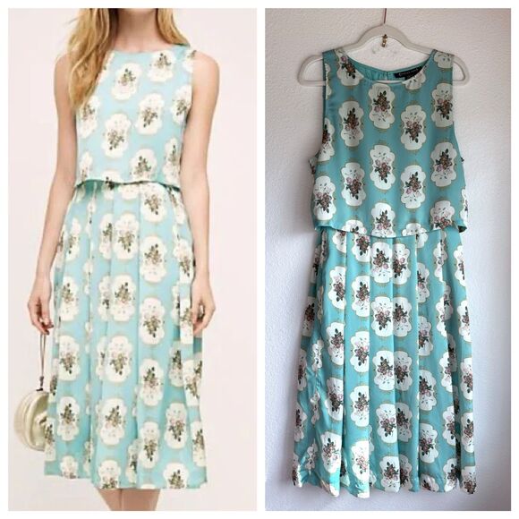 NWT Anthropologie Panjak & Nidhi Floral Medallion Pleated Sleeveless Blue Dress - Picture 1 of 15